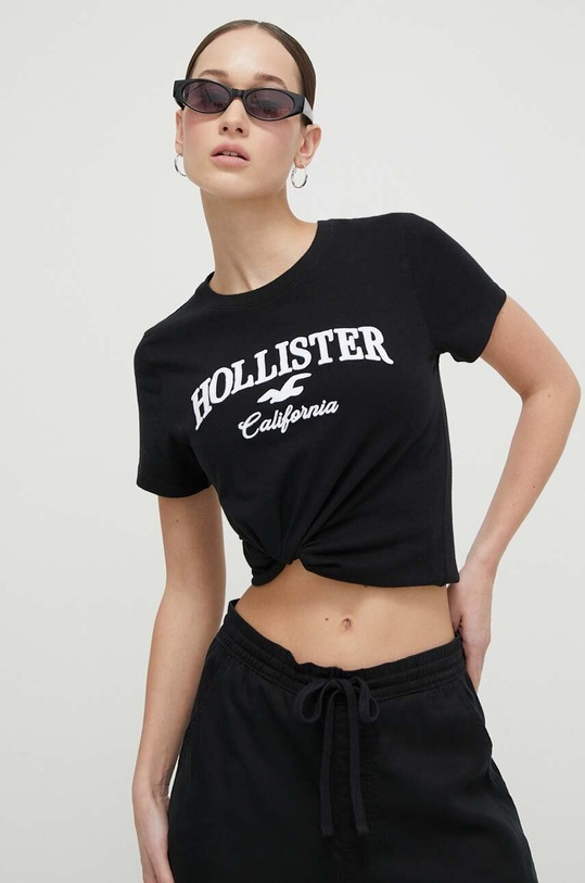Βαμβακερό μπλουζάκι Hollister Co. μαύρο KI357.3210.900