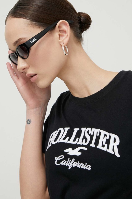 Βαμβακερό μπλουζάκι Hollister Co. KI357.3210.900 μαύρο