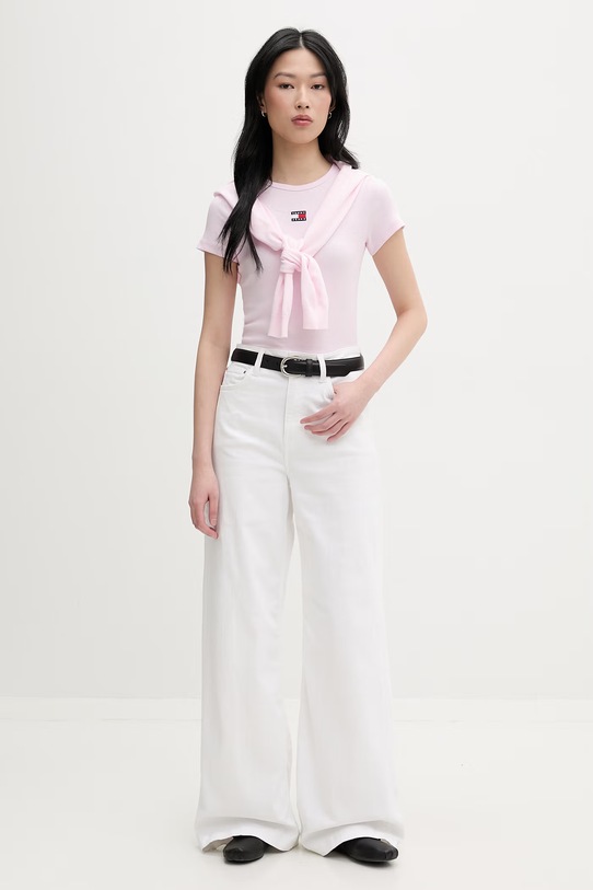 Tommy Jeans majica za žene od pamuka s elastanom DW0DW17881 roza SS26
