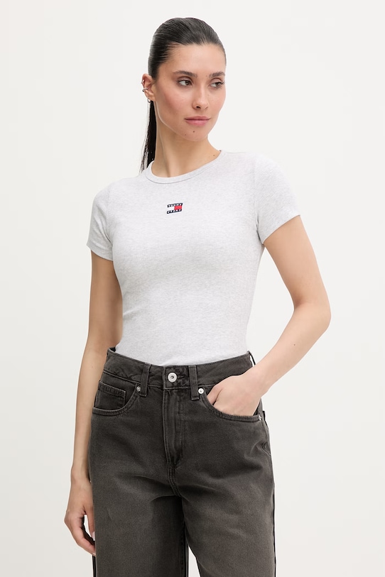 Tommy Jeans t-shirt damski bawełniany z elastanem szary DW0DW17881