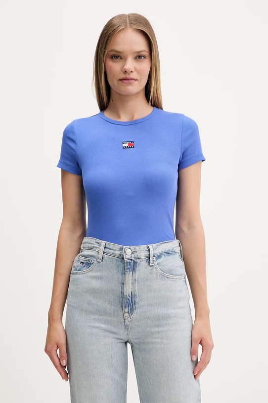 Tommy Jeans tričko dámské bavlněné s elastanem modrá DW0DW17881