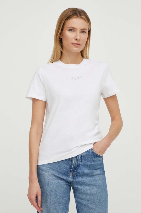 Βαμβακερό μπλουζάκι Tommy Jeans DW0DW17828 λευκό SS24