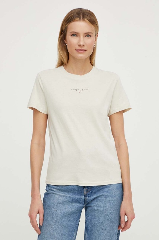Tommy Jeans t-shirt bawełniany nadruk beżowy DW0DW17828
