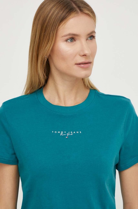 Βαμβακερό μπλουζάκι Tommy Jeans DW0DW17828 τιρκουάζ SS24