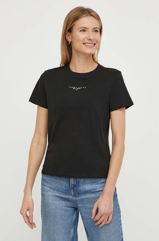 Βαμβακερό μπλουζάκι Tommy Jeans DW0DW17828 μαύρο SS24