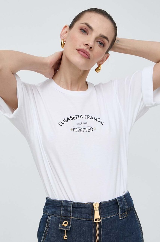 Elisabetta Franchi t-shirt bawełniany nadruk biały MA02342E2