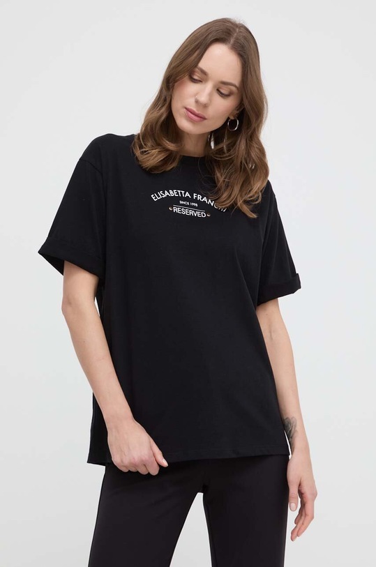 Elisabetta Franchi t-shirt bawełniany nadruk czarny MA02342E2