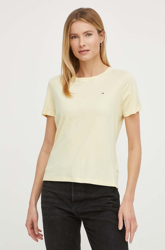Βαμβακερό μπλουζάκι Tommy Jeans κανονικό κίτρινο DW0DW14616