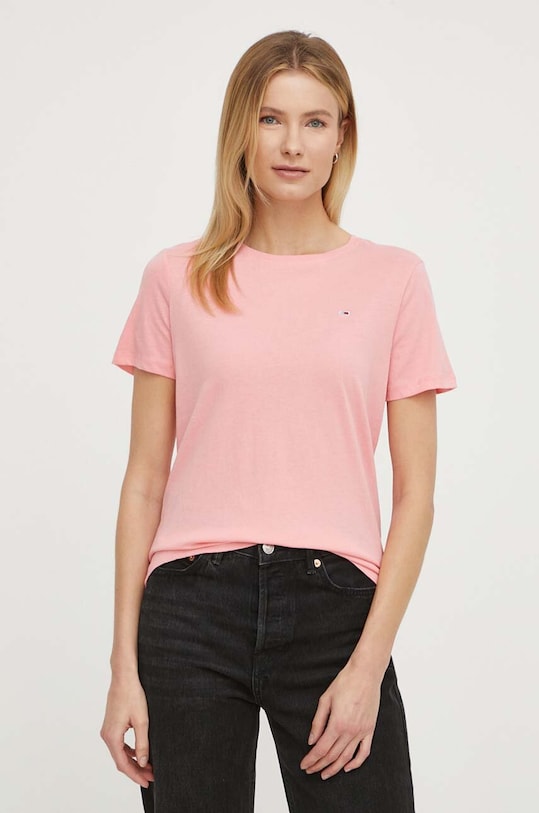Tommy Jeans tricou din bumbac uni roz DW0DW14616