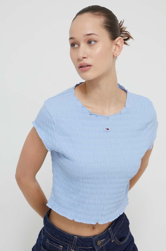 Tričko Tommy Jeans slim modrá DW0DW17888