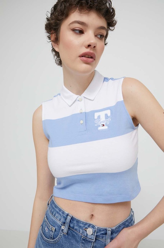 Tommy Jeans top bawełniany wzorzyste niebieski DW0DW17764