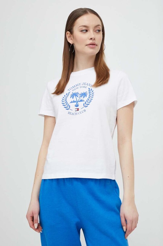 Tommy Jeans tricou din bumbac rotund alb DW0DW17835
