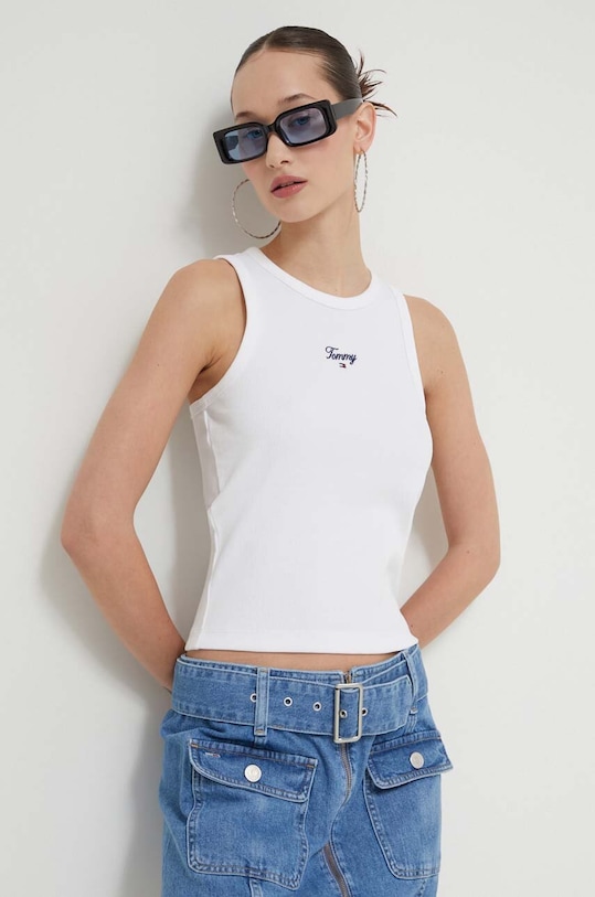 Топ Tommy Jeans з еластаном білий DW0DW17838