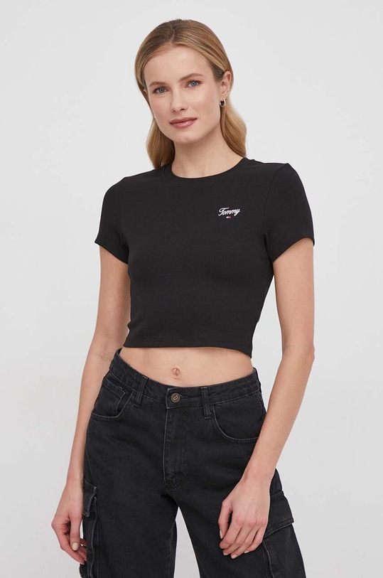 Μπλουζάκι Tommy Jeans με ελαστάν μαύρο DW0DW17986