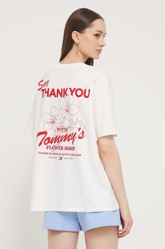 Ruházat Tommy Jeans pamut póló DW0DW17811 bézs