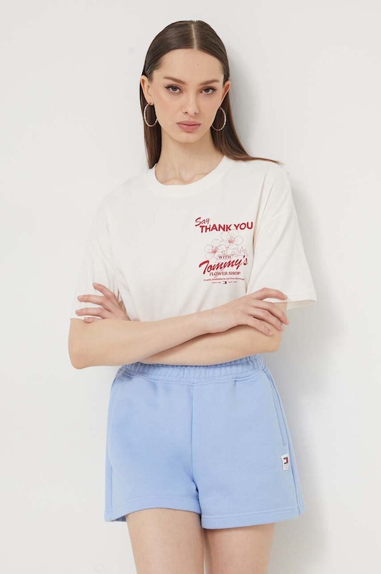 Tommy Jeans pamut póló bézs DW0DW17811