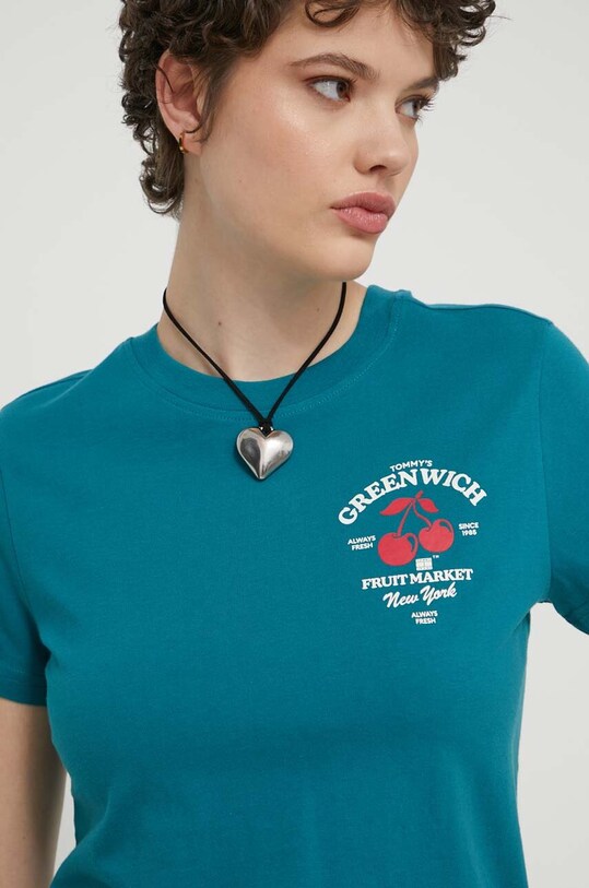 Odzież Tommy Jeans t-shirt bawełniany DW0DW17820 turkusowy