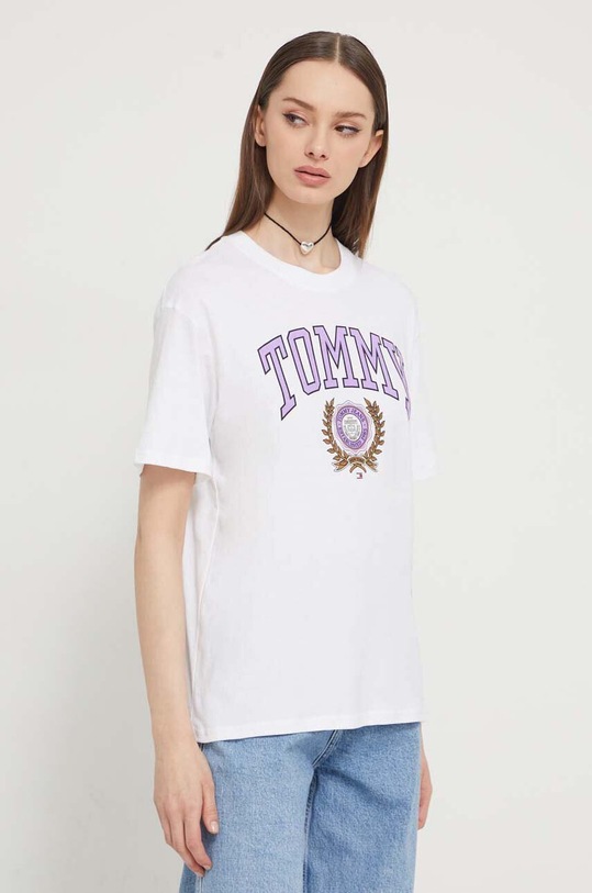Bavlněné tričko Tommy Jeans bílá DW0DW17824