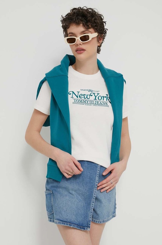 Tommy Jeans tricou din bumbac bej DW0DW17826