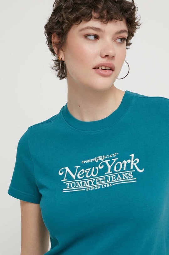 Хлопковая футболка Tommy Jeans бирюзовый DW0DW17826