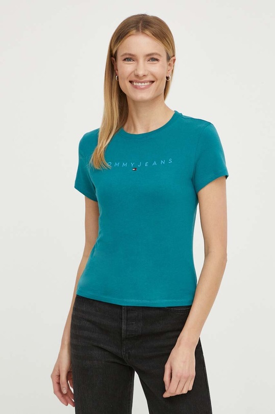 Tommy Jeans t-shirt bawełniany aplikacja turkusowy DW0DW17827