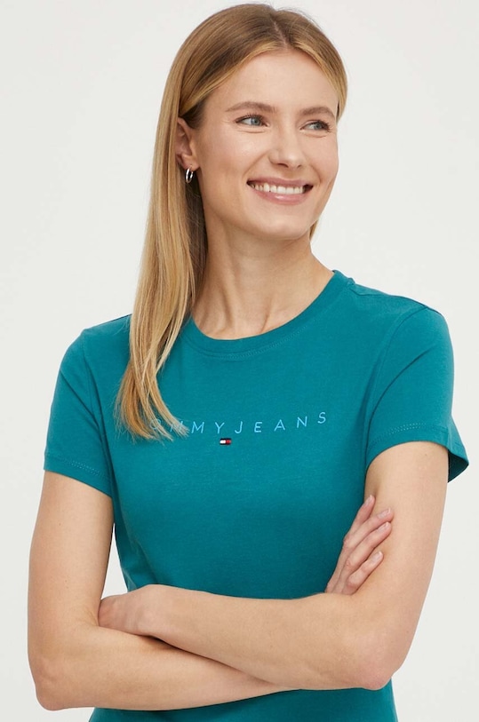 Tommy Jeans t-shirt bawełniany DW0DW17827 turkusowy SS24