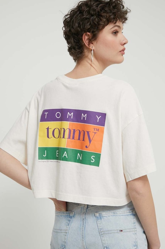 Tommy Jeans t-shirt bawełniany nadruk beżowy DW0DW18141