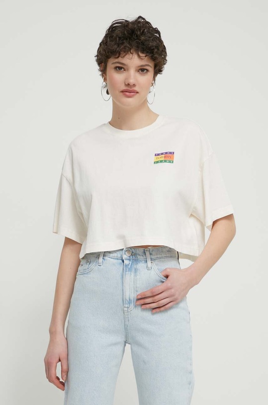 Odzież Tommy Jeans t-shirt bawełniany DW0DW18141 beżowy