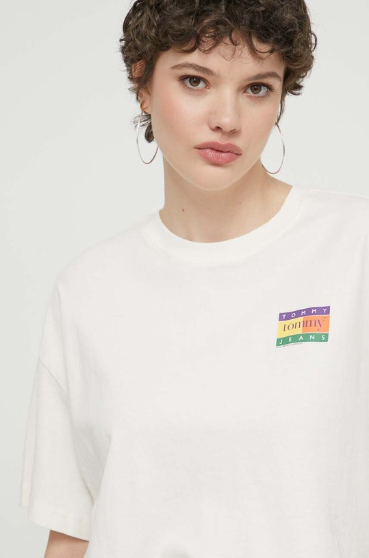 Tommy Jeans t-shirt bawełniany beżowy DW0DW18141
