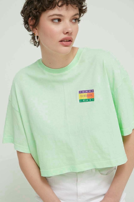 Tommy Jeans t-shirt bawełniany zielony DW0DW18141