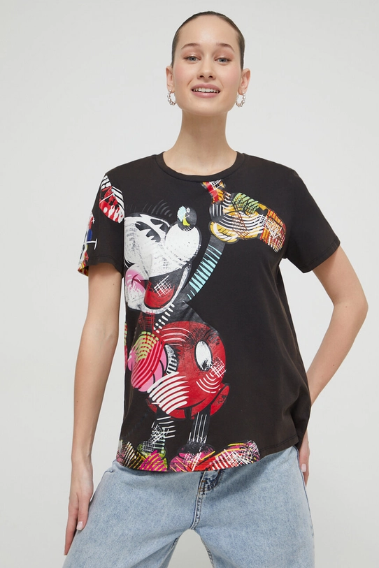 Bavlněné tričko Desigual x Disney MICKEY LACROIX regular černá 24SWTKAR