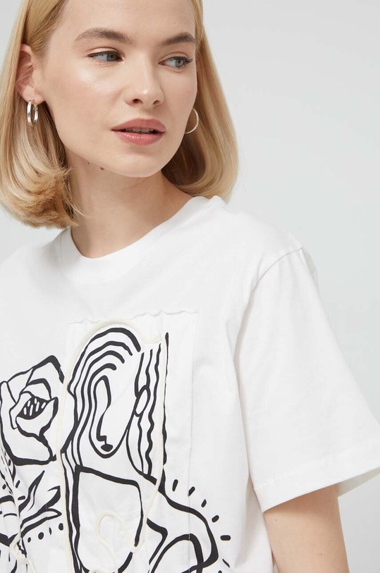 Bavlněné tričko Desigual TRISTAN bílá 24SWTKB0