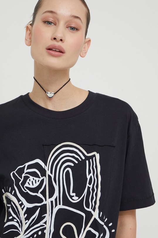 Pamučna majica Desigual TRISTAN crna 24SWTKB0