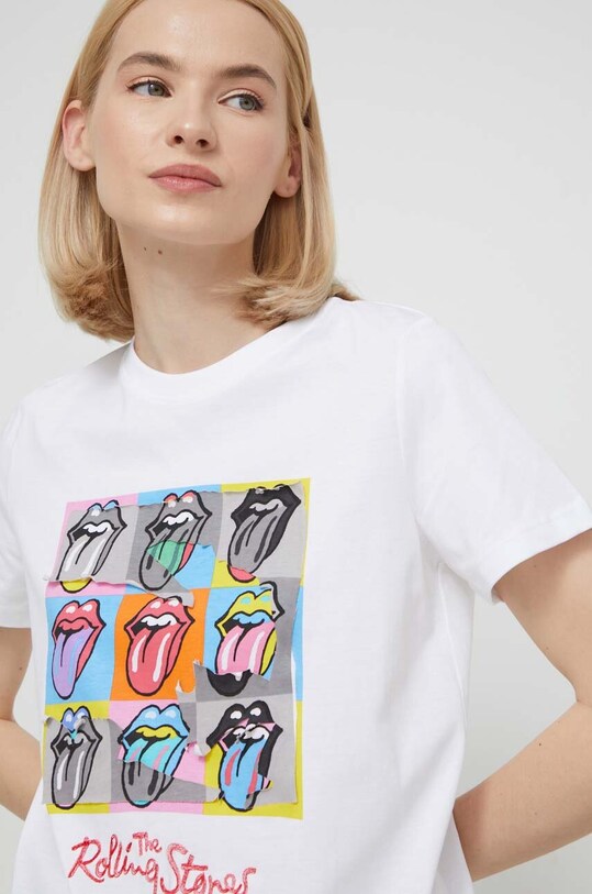 Desigual tricou din bumbac x The Rolling Stones imprimeu alb 24SWTK49