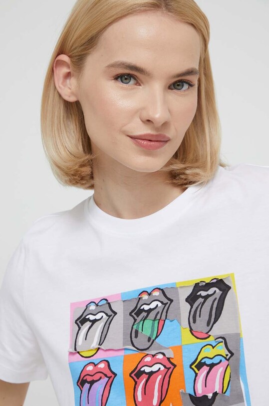 Desigual tricou din bumbac x The Rolling Stones alb 24SWTK49
