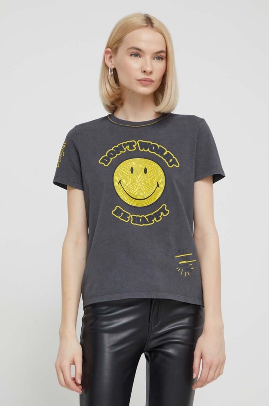 Desigual t-shirt MORE SMILEY szary 24SWTKAL