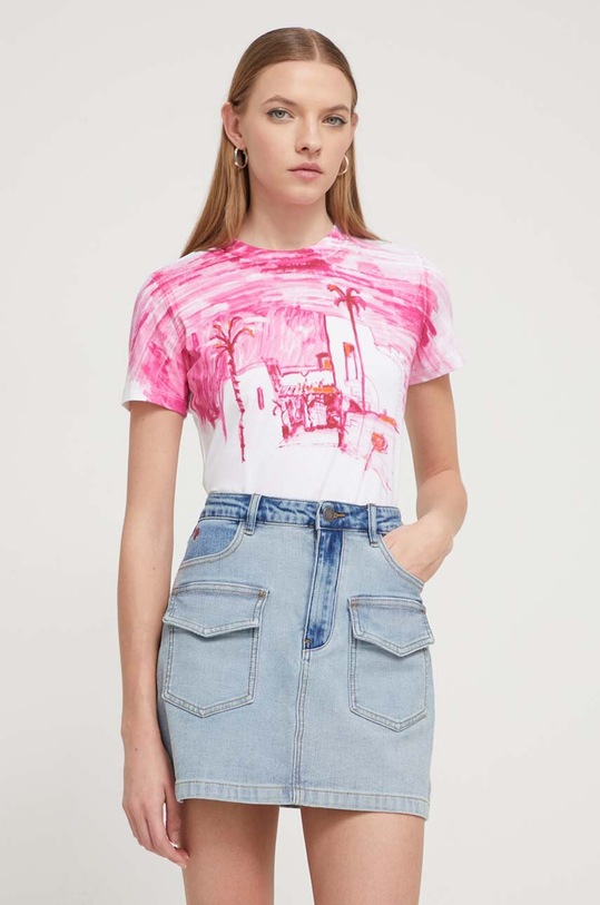 Kratka majica Desigual Z elastanom bela 24SWTK69