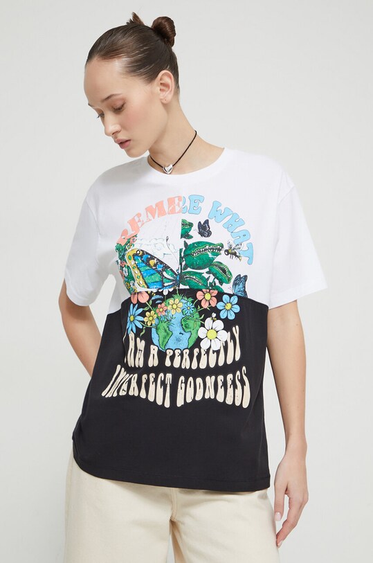 Desigual tricou din bumbac print alb 24SWTKAZ