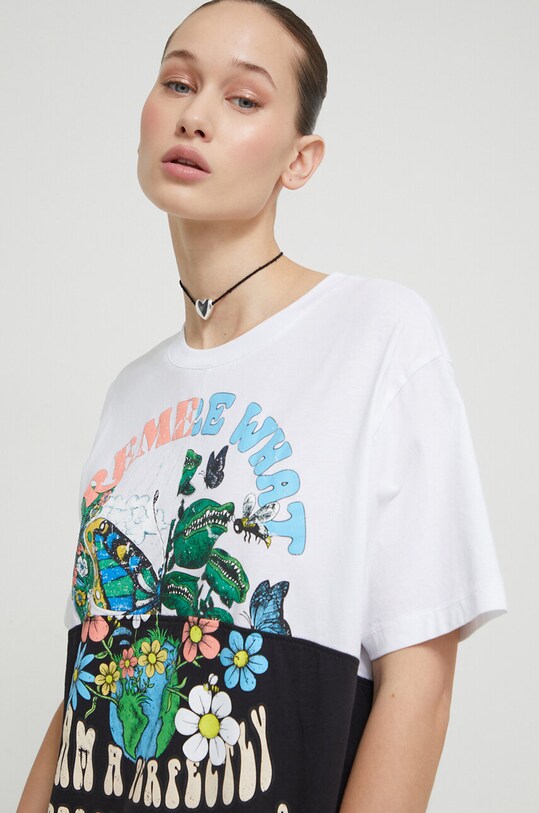 Desigual tricou din bumbac alb 24SWTKAZ