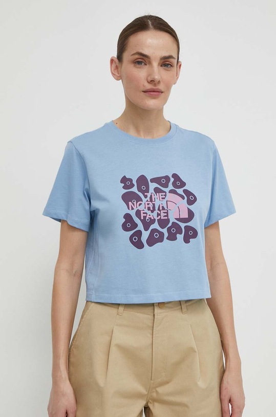The North Face tricou din bumbac print albastru NF0A880MQEO1