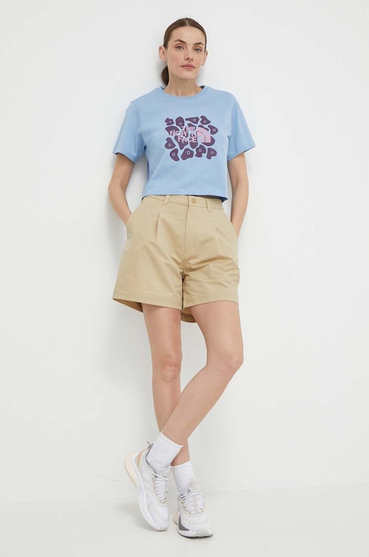 The North Face tricou din bumbac NF0A880MQEO1 albastru SS24