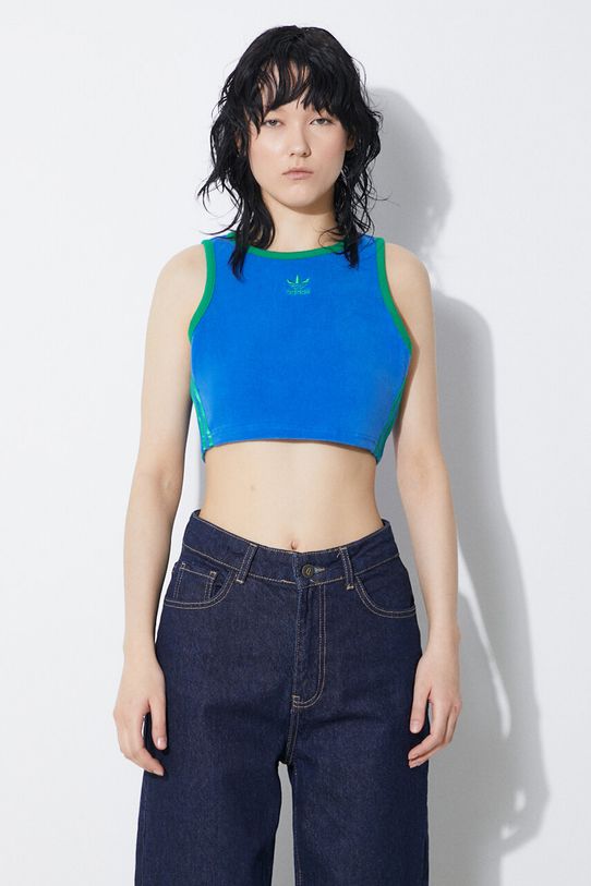 adidas Originals top Terry Crop Tank slim blue JH0620