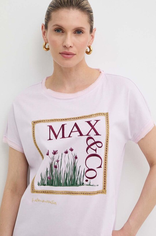 MAX&Co. t-shirt bawełniany x FATMA MOSTAFA aplikacja fioletowy 2416941018200