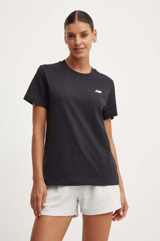 New Balance tricou din bumbac Essentials Cotton imprimeu negru WT41509BK