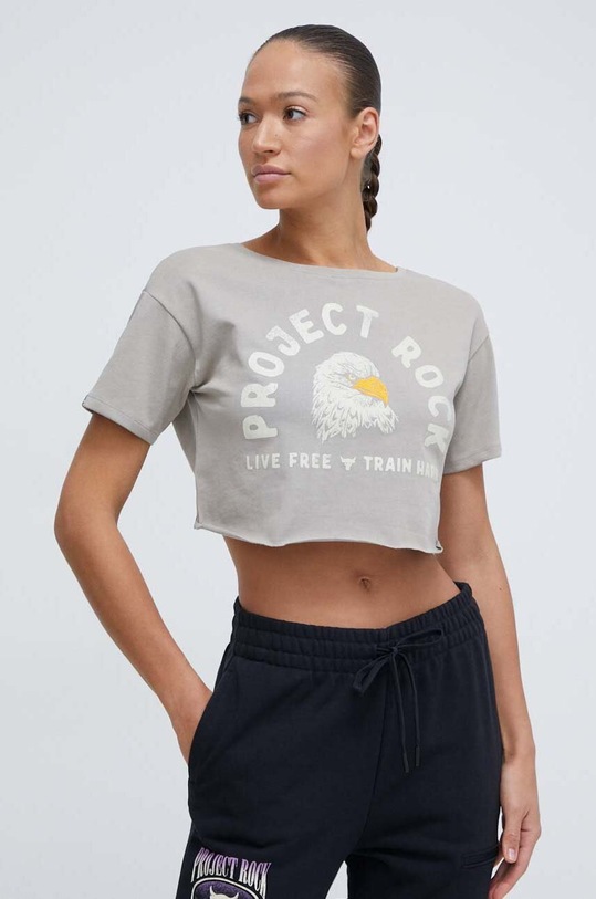 Under Armour tricou Project Rock rotund bej 1383420