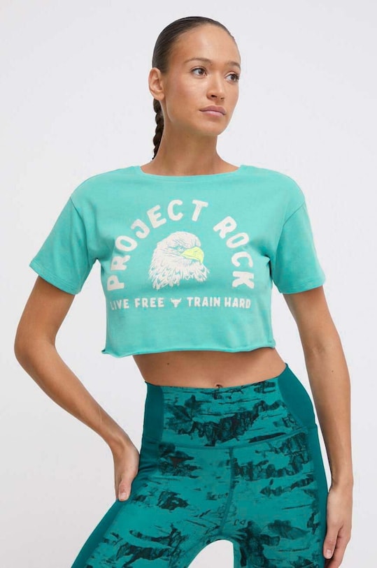 Under Armour tricou Project Rock rotund turcoaz 1383420