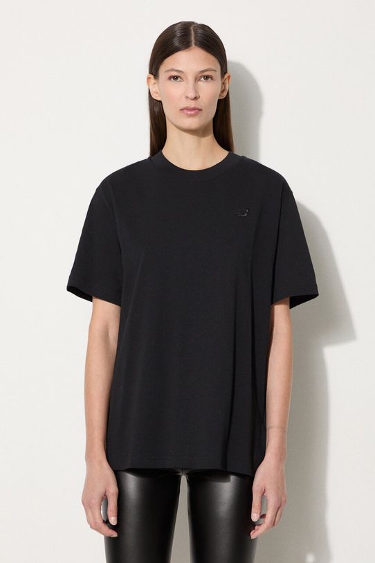 Βαμβακερό μπλουζάκι New Balance χαλαρό μαύρο WT41501BK