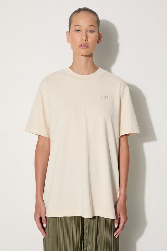 New Balance t-shirt bawełniany WT41501LIN gładkie beżowy WT41501LIN