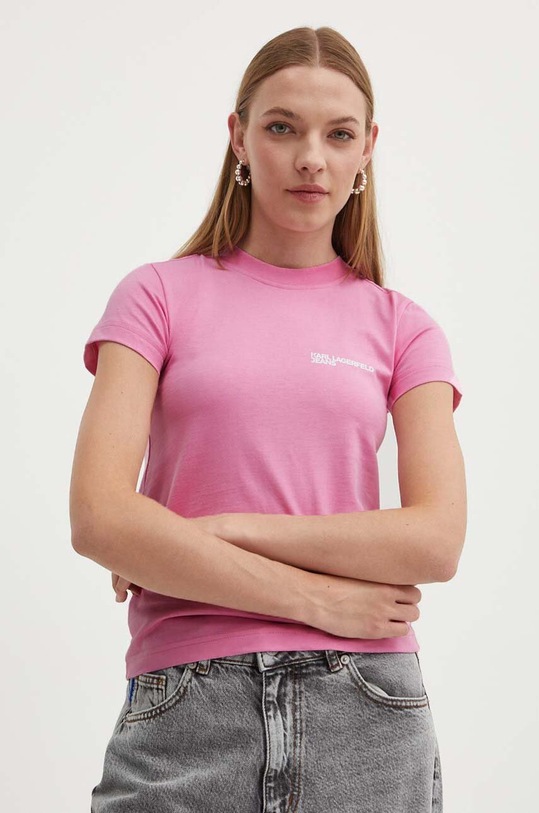 Βαμβακερό μπλουζάκι Karl Lagerfeld Jeans κανονικό ροζ 241J1700