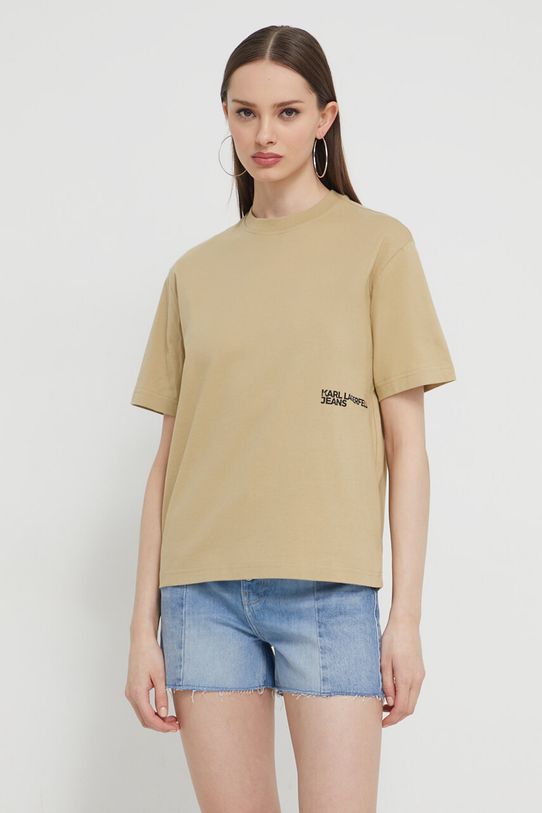 Karl Lagerfeld Jeans t-shirt bawełniany nadruk beżowy 241J1707